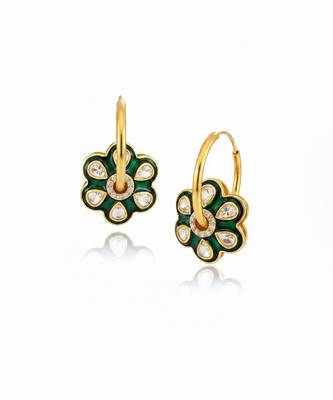 Gold plated green polki stones stud earrings 3