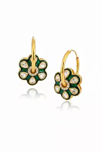 Gold plated green polki stones stud earrings
