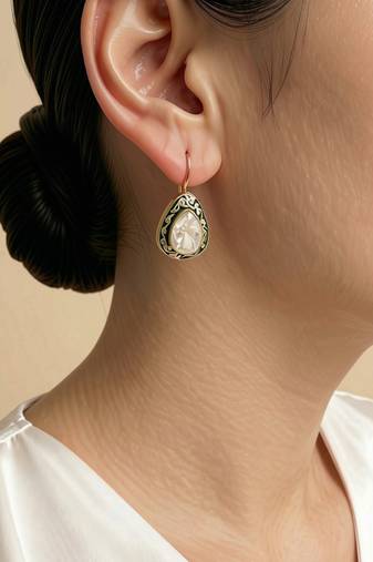Gold plated green polki drop earrings