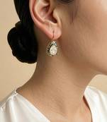 Gold plated green polki drop earrings
