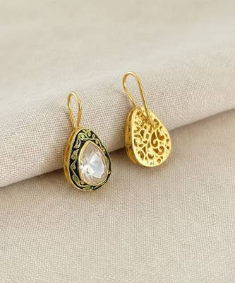 Gold plated green polki drop earrings 2
