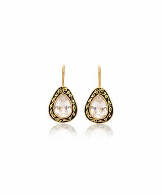 Gold plated green polki drop earrings 3