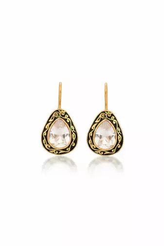 Gold plated green polki drop earrings