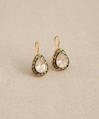 Gold plated green polki drop earrings 4