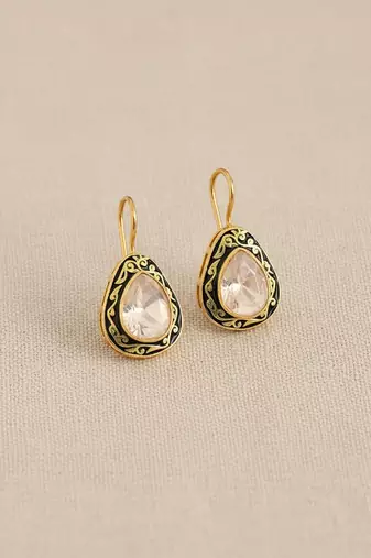 Gold plated green polki drop earrings