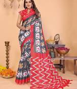 black printed work cotton blend saree