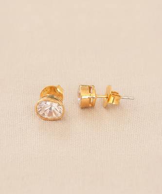 Gold plated yellow polki stud earrings 4