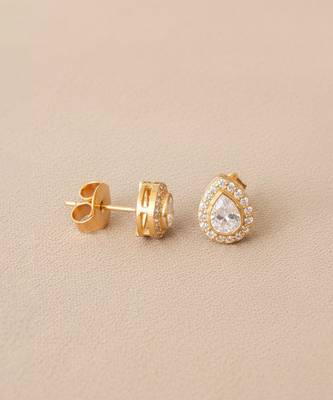 Gold plated yellow polki diamond stud earrings 4