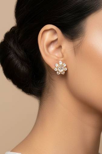 Gold plated yellow polki diamond stud earrings