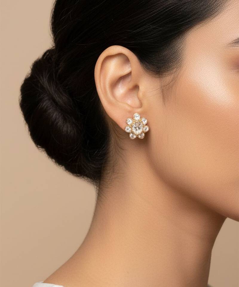 Gold plated yellow polki diamond stud earrings