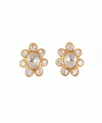 Gold plated yellow polki diamond stud earrings 2