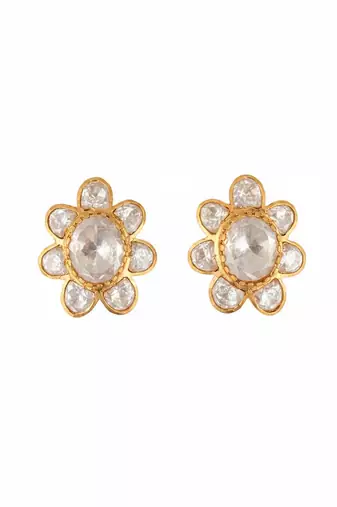 Gold plated yellow polki diamond stud earrings