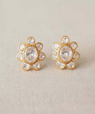 Gold plated yellow polki diamond stud earrings 3