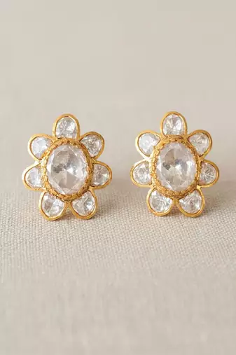 Gold plated yellow polki diamond stud earrings
