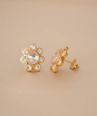 Gold plated yellow polki diamond stud earrings 4