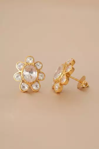 Gold plated yellow polki diamond stud earrings