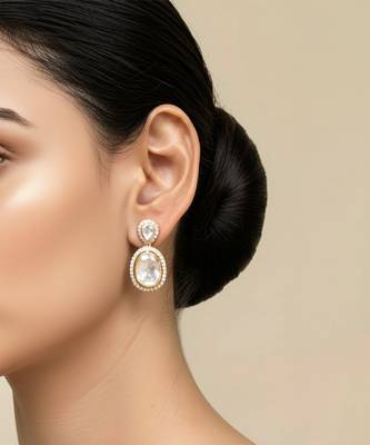 Gold plated yellow kundan polki stone drop earrings 1