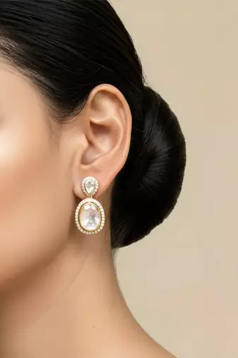 Gold plated yellow kundan polki stone drop earrings