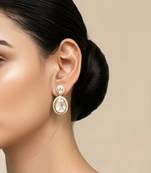 Gold plated yellow kundan polki stone drop earrings
