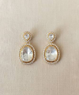 Gold plated yellow kundan polki stone drop earrings 2