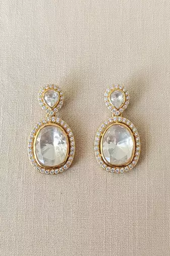 Gold plated yellow kundan polki stone drop earrings