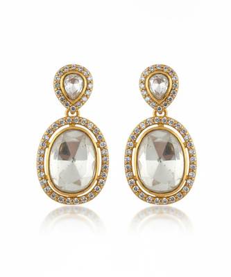 Gold plated yellow kundan polki stone drop earrings 3