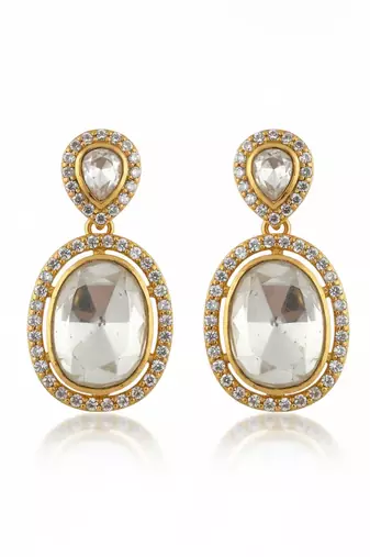Gold plated yellow kundan polki stone drop earrings