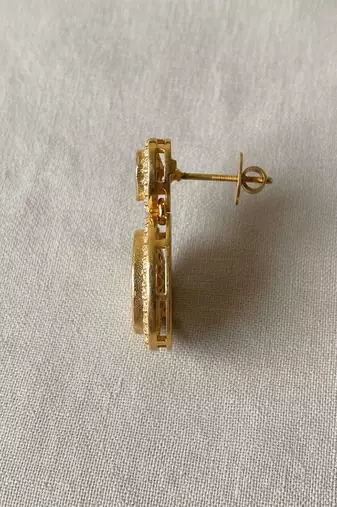 Gold plated yellow kundan polki stone drop earrings
