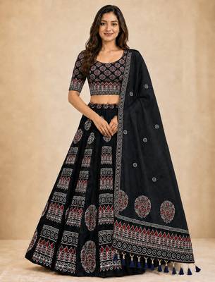 black rayon circular lehenga with digital print 4
