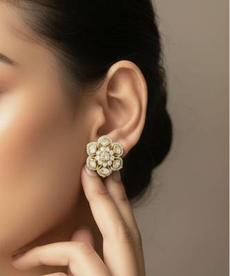 Gold plated yellow polki floral stud earrings 1