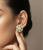 Gold plated yellow polki floral stud earrings