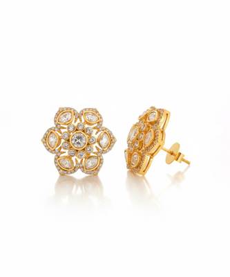 Gold plated yellow polki floral stud earrings 3
