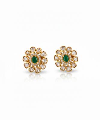 Gold plated green polki stone stud earrings 4
