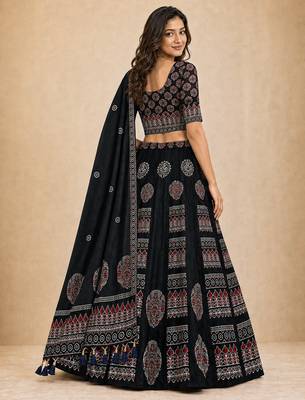black rayon circular lehenga with digital print 5