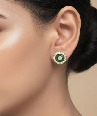 Gold plated green polki stone stud earrings 1