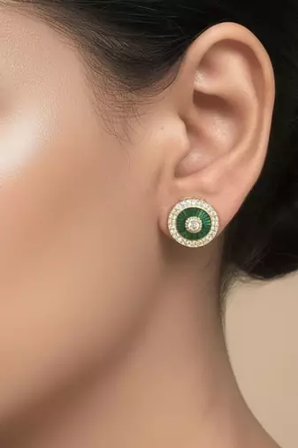 Gold plated green polki stone stud earrings