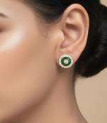 Gold plated green polki stone stud earrings