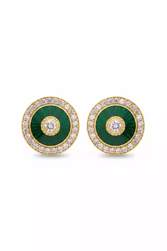 Gold plated green polki stone stud earrings
