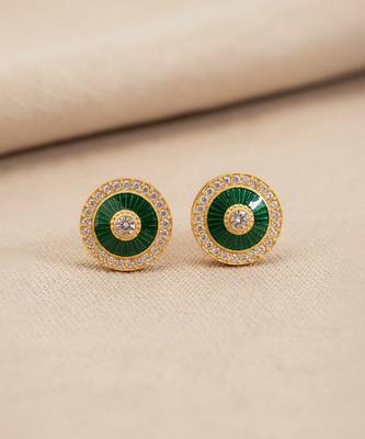 Gold plated green polki stone stud earrings 3