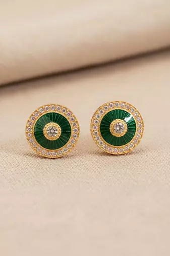 Gold plated green polki stone stud earrings