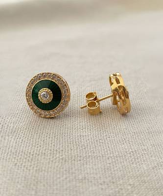 Gold plated green polki stone stud earrings 4