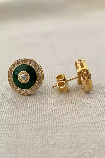 Gold plated green polki stone stud earrings