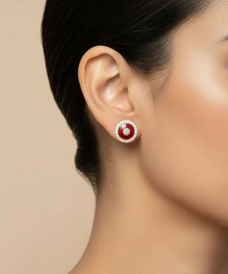 Gold plated red moissanite polki stud earrings 1