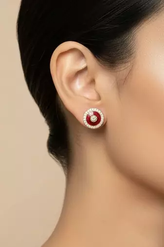 Gold plated red moissanite polki stud earrings