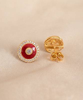 Gold plated red moissanite polki stud earrings 2