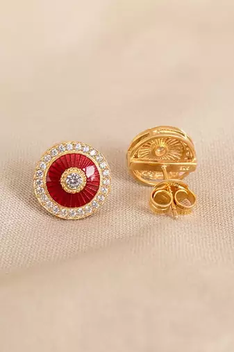 Gold plated red moissanite polki stud earrings