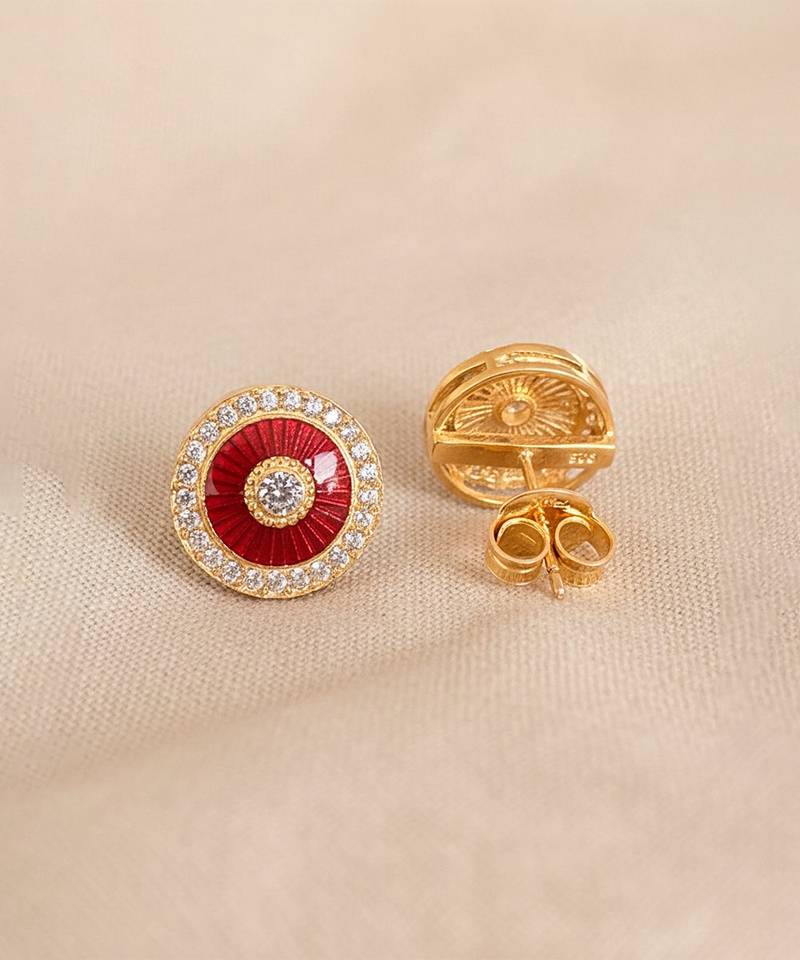 Gold plated red moissanite polki stud earrings