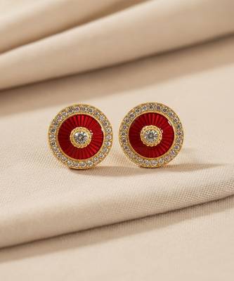 Gold plated red moissanite polki stud earrings 3