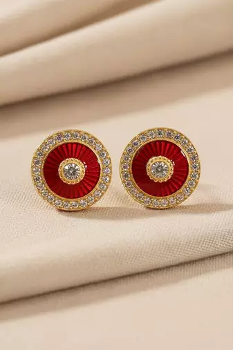 Gold plated red moissanite polki stud earrings