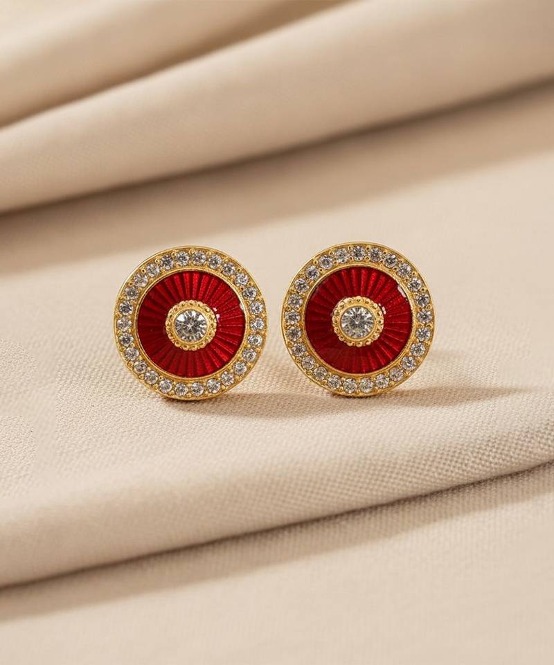 Gold plated red moissanite polki stud earrings